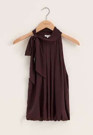 High Collar Tie Blouse Purple