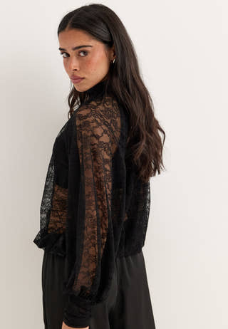 High Neck Lace Blouse Black