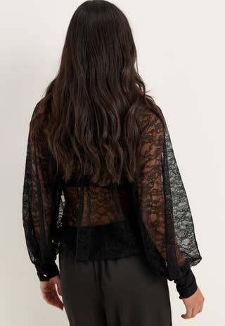 High Neck Lace Blouse Black