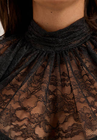 High Neck Lace Blouse Black