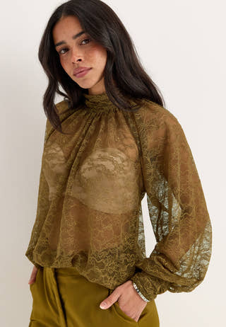 High Neck Lace Blouse Green