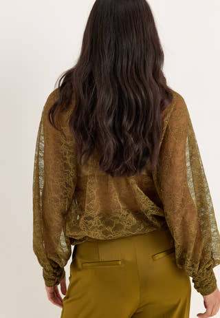 High Neck Lace Blouse Green