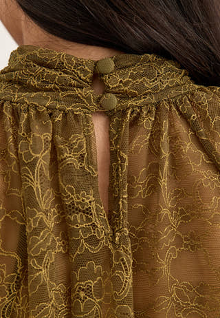 High Neck Lace Blouse Green