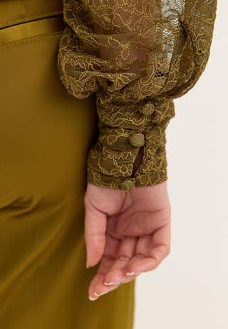 High Neck Lace Blouse Green