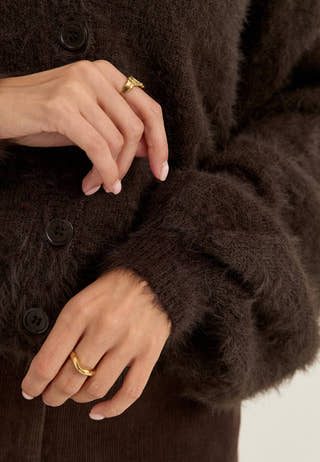 Fluffy Knitted V-neck Cardigan Brown