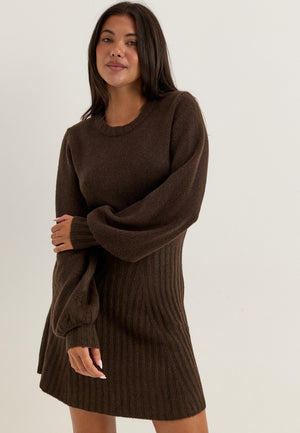 Knitted Short Dress Brown