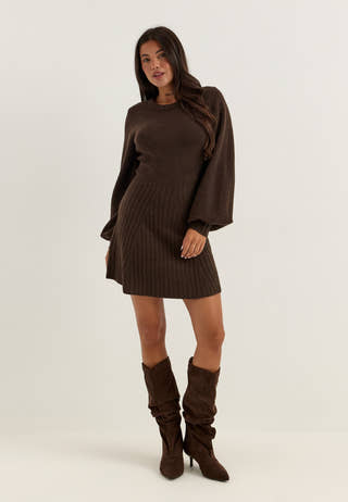 Knitted Short Dress Brown