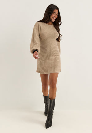 Knitted Short Dress Beige