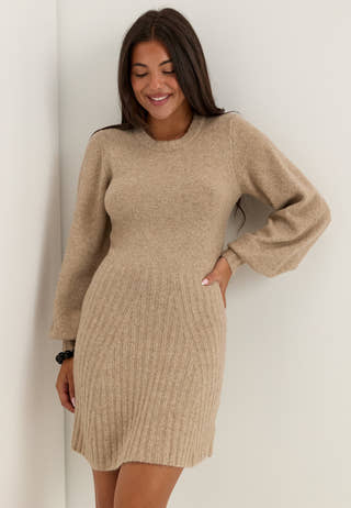 Knitted Short Dress Beige