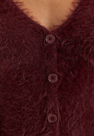 Fluffy Knitted V-neck Cardigan Dress Red