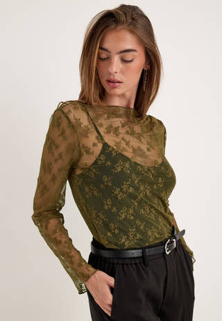 Long Sleeve Lace Top Green