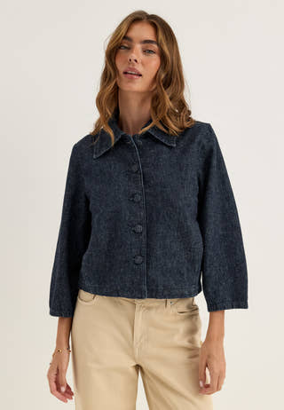 Slfrelaxed Hanny 3/4 DENIM JACKET Blue