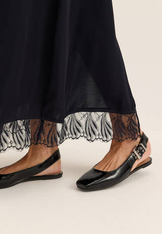 Biarose Karré Flat Buckle Slingback Faux Leather Black