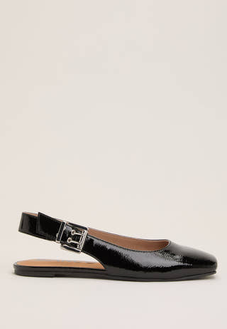 Biarose Karré Flat Buckle Slingback Faux Leather Black