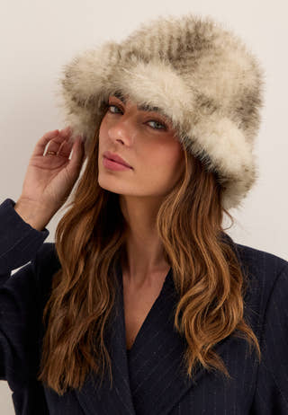 Faux Fur Bucket Hat Patterned