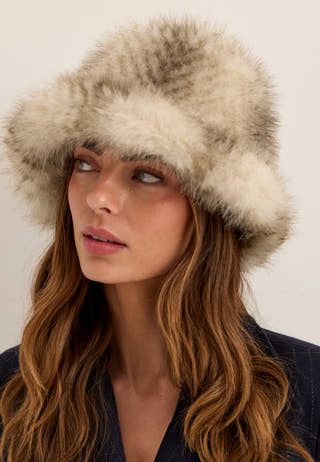 Faux Fur Bucket Hat Patterned