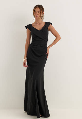 Off Shoulder Pleat Gown Black