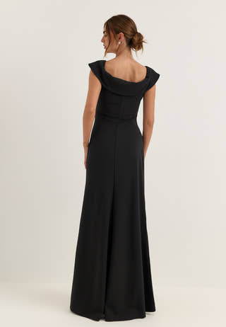 Off Shoulder Pleat Gown Black