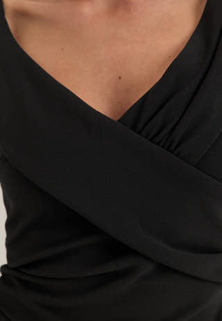 Off Shoulder Pleat Gown Black