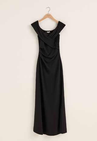 Off Shoulder Pleat Gown Black