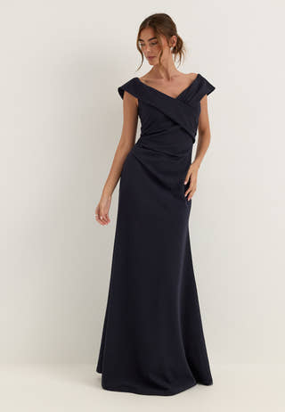 Off Shoulder Pleat Gown Blue