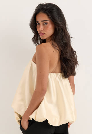 Rose Bubble-Hem Satin Mini Skirt/Top White