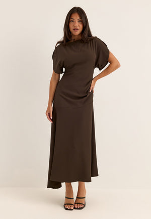 Rounded Sleeve Maxi Dress Brown