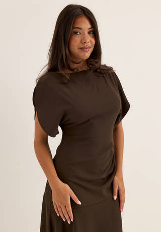 Rounded Sleeve Maxi Dress Brown