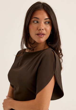 Rounded Sleeve Maxi Dress Brown