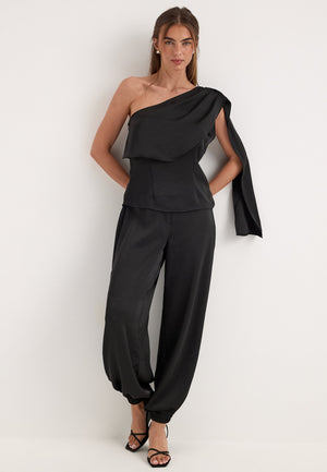 Satin Balloon Trousers Black