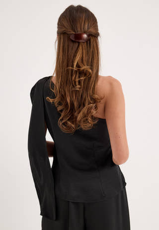 Satin One Shoulder Blouse Black