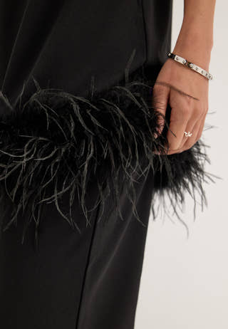 Feather-Hem Sleveless Tunic Black
