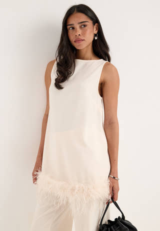 Feather-Hem Sleveless Tunic White
