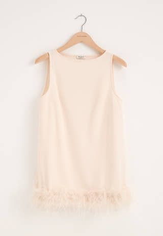 Feather-Hem Sleveless Tunic White