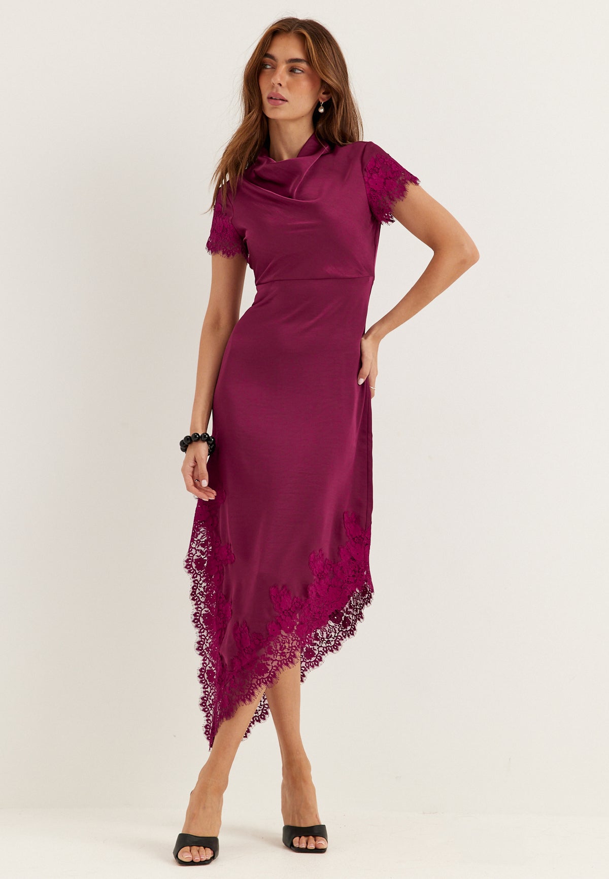 v cut lace dress Deep V-neck Lace Boho Wedding Dress with Cut Hem – loveangeldress main image 1