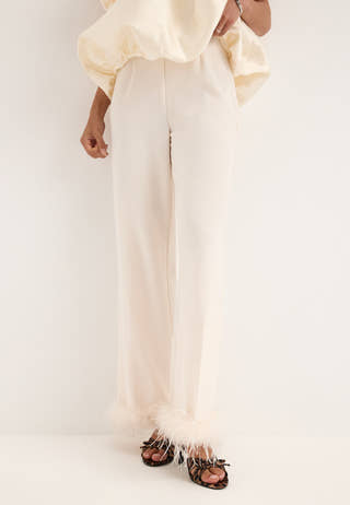 Feather-Hem Trousers White
