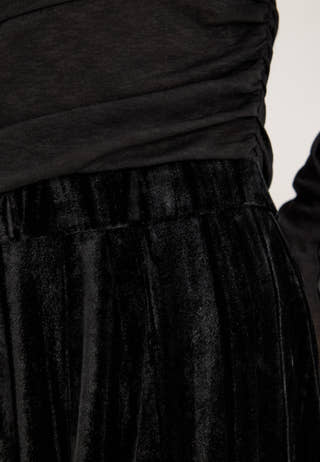Fold-down Velvet Balloon-Hem Jumpsuit Black