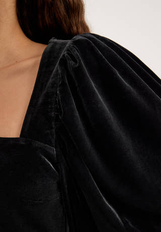 Flared Velvet Short Dress Black