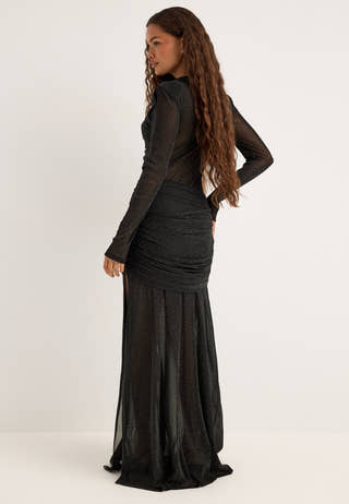 Draped Ruched Two-Way Dress Black