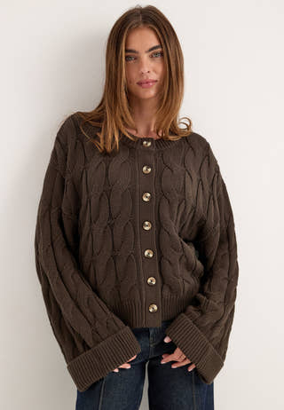 Cable Knitted Cardigan Brown