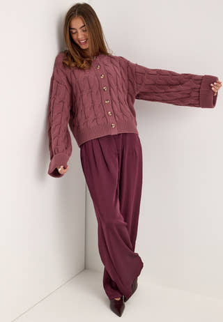 Cable Knitted Cardigan Pink