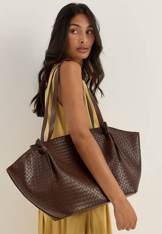 Braided Tote Bag Brown