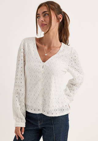 Objlaila L/S V-NECK TOP NOOS White