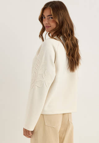 Objandrea Re L/S O-NECK EMB TOP Beige