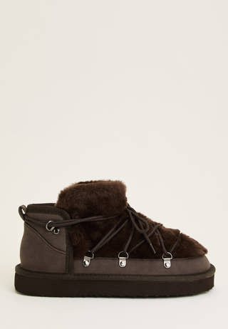 Lacing Faux Fur Boot Brown
