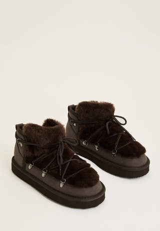 Lacing Faux Fur Boot Brown