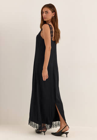 Awclaire Sl V-neck Ankle Lace Dress Blue