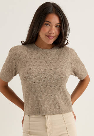 Vmdoffy Stitch 2/4 O-NECK PULLOVER Beige