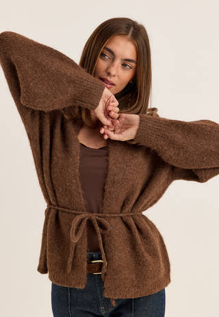 Vmberry Ls O-neck Tie Cardigan Brown