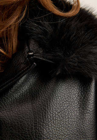 Fur Collar PU Jacket Black
